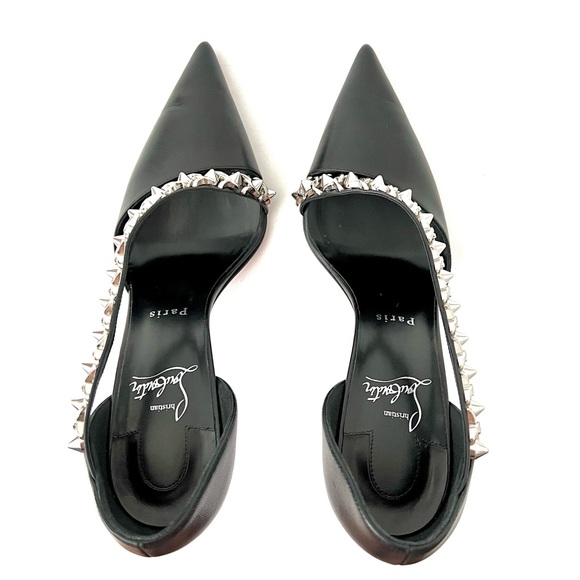 CHRISTIAN LOUBOUTIN | Deomina Chain Black Leather 100 Pumps Heels EU 39 US 9 - Picture 7 of 16